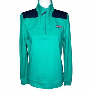Vineyard Vines Shep shirt Color Block 1/4 Zip Pullover Green‎ Navy Women’s Sz M